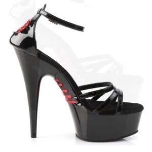 PLEASER corset black and red lace up platform sandal heels pleaser